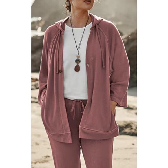 J Jill Pure Jill French Terry Kimono Jacket Organic Cotton Soft Pink Size M - Picture 1 of 8